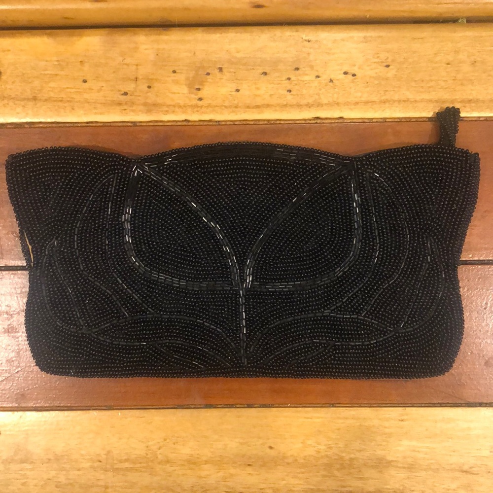 Vintage Black Beaded Clutch Purse Made in Japan